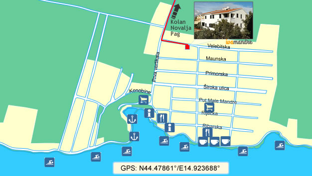 Iva Apartmaji  - Mandre (zemljevid mesta)